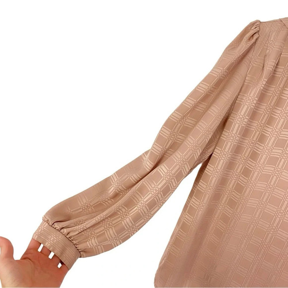 Vintage 70s 80s Blouse Shirt Top Womens Large Geometric Peach Long Sleeve - Picture 6 of 13